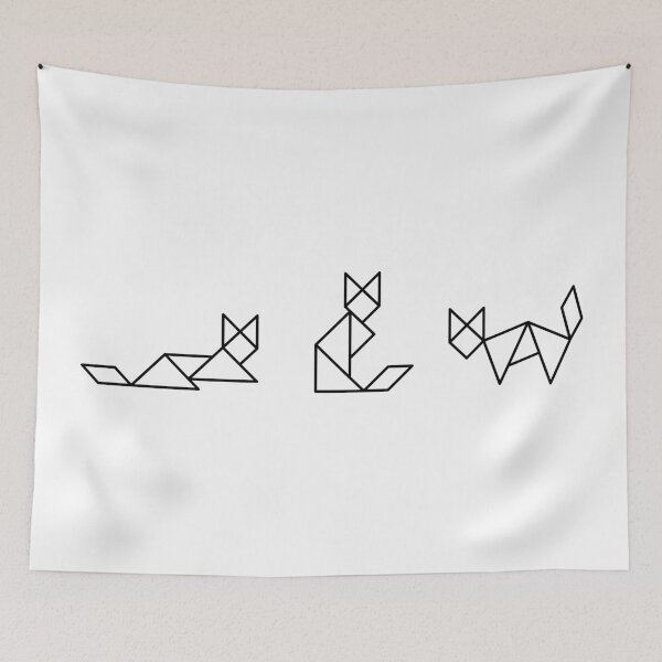 Item preview, Black Geometric Outline Cats designed and sold by coffeeandwalnut.
