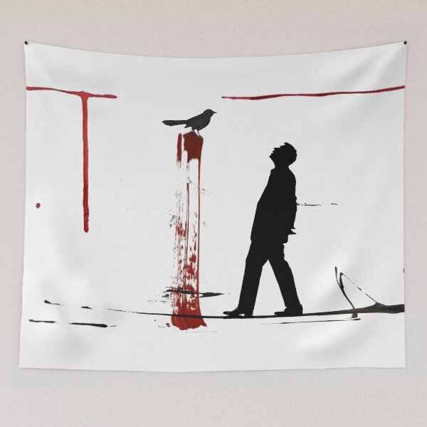 Item preview, Man Bird Red Black "Solitude in Silhouette - Red Accents" designed and sold by DeDesign Collective.
