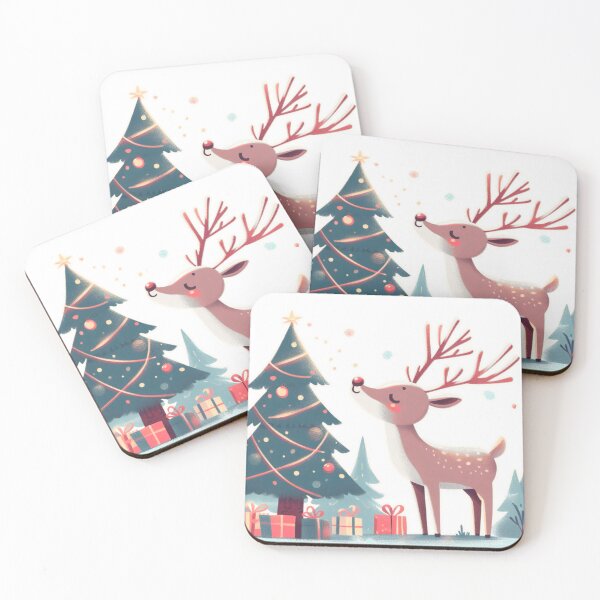 Item preview, White Background Happy Reindeer Admiring Their Christmas Tree  designed and sold by Star-Fragment.