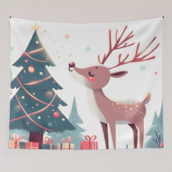 Item preview, White Background Happy Reindeer Admiring Their Christmas Tree  designed and sold by Star-Fragment.