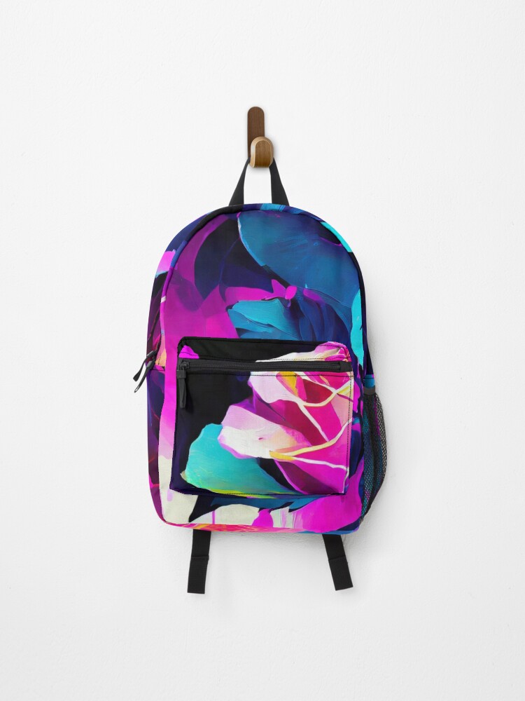 Thumbnail 1 of 3, Backpack, Neon Roses designed and sold by SilverSunStudio.