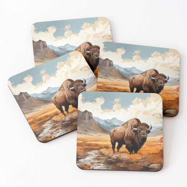 Item preview,  Utah Nature, Bison in the Mountains, watercolor, vintage, grunge style designed and sold by Kaurisdigital.