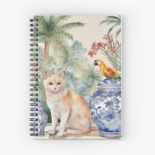 Item preview, Ginger cat and macaw parrot in chinoiserie landscape designed and sold by SophieClimaArt.