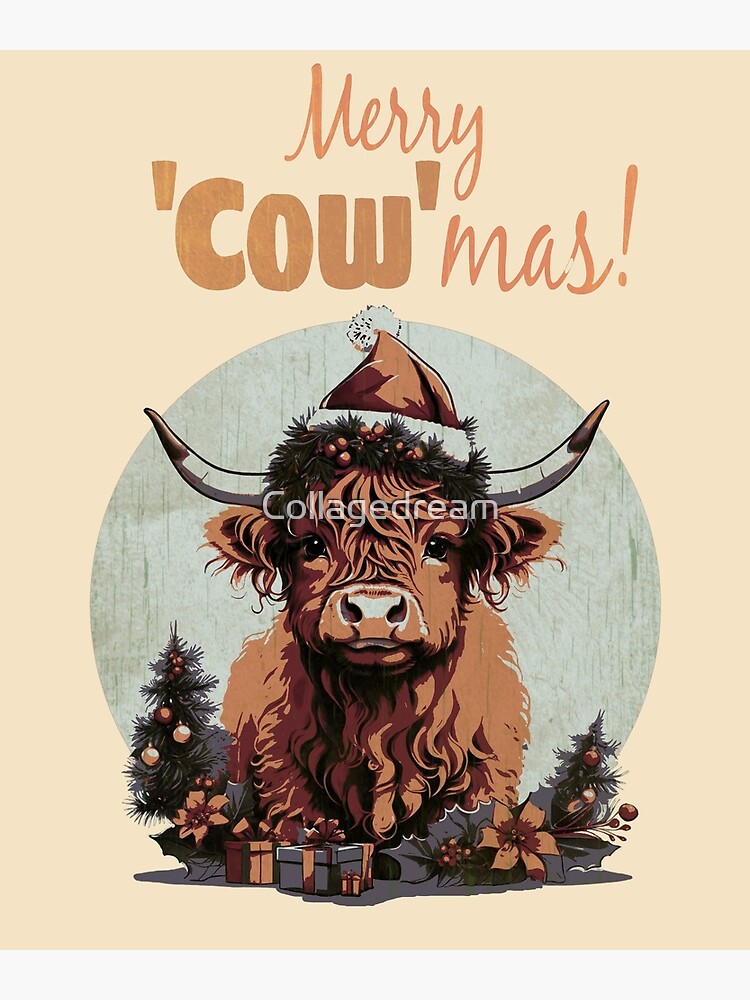 Highland Cow Wrapping Paper Christmas Present Illustrated Xmas