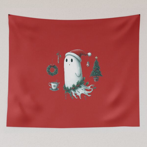 Item preview, Cute Ghost wearing Santa's Hat, Christmas Ghost with Santa Cap, Santa Claus Ghost Funny Cute Christmas Illustration designed and sold by FestivePalette.
