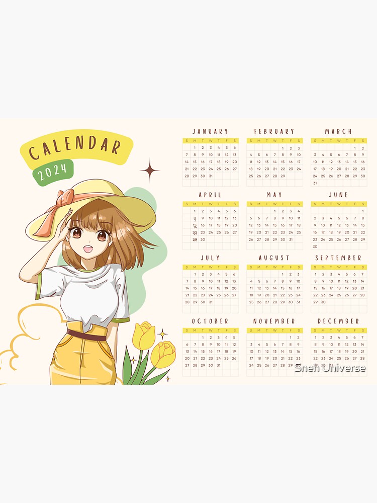 Sticker for Sale avec l'œuvre « Calendrier mural mignon Anime girl 2024 »  de l'artiste Sneh Universe