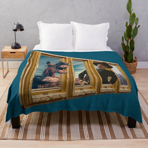 Item preview, Surreal Collage Print - New Frontiers Solo in Blue: Enigmatic Portrait Where a Cowboy and His Horse Come To Life from Gold Frames designed and sold by GollyWillikers.