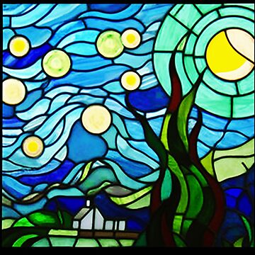 Hand painted starry on sale night stained glass