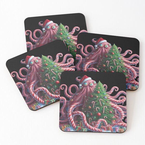Item preview, Quirky Christmas Illustration, Surrealistic Octopus in Christmas with Christmas Tree Celebrating Christmas, Santa Claus Octopus, Surrealism Funny Christmas Art Weird Christmas Art designed and sold by FestivePalette.