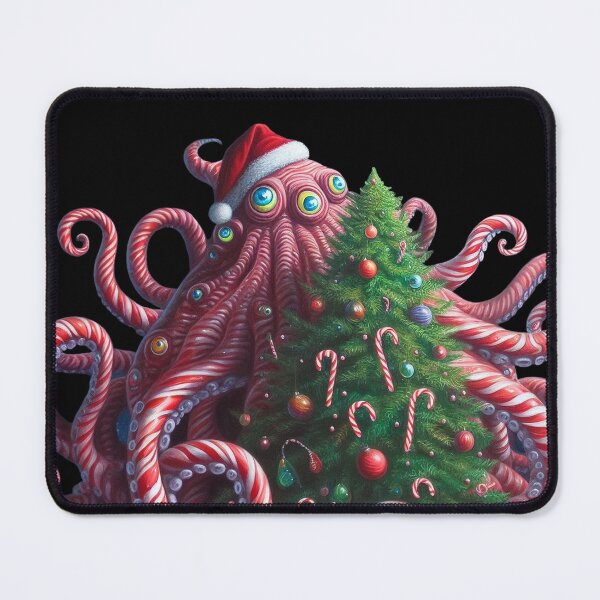 Item preview, Quirky Christmas Illustration, Surrealistic Octopus in Christmas with Christmas Tree Celebrating Christmas, Santa Claus Octopus, Surrealism Funny Christmas Art Weird Christmas Art designed and sold by FestivePalette.