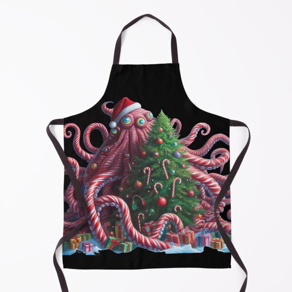 Item preview, Quirky Christmas Illustration, Surrealistic Octopus in Christmas with Christmas Tree Celebrating Christmas, Santa Claus Octopus, Surrealism Funny Christmas Art Weird Christmas Art designed and sold by FestivePalette.