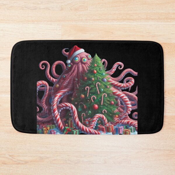 Item preview, Quirky Christmas Illustration, Surrealistic Octopus in Christmas with Christmas Tree Celebrating Christmas, Santa Claus Octopus, Surrealism Funny Christmas Art Weird Christmas Art designed and sold by FestivePalette.