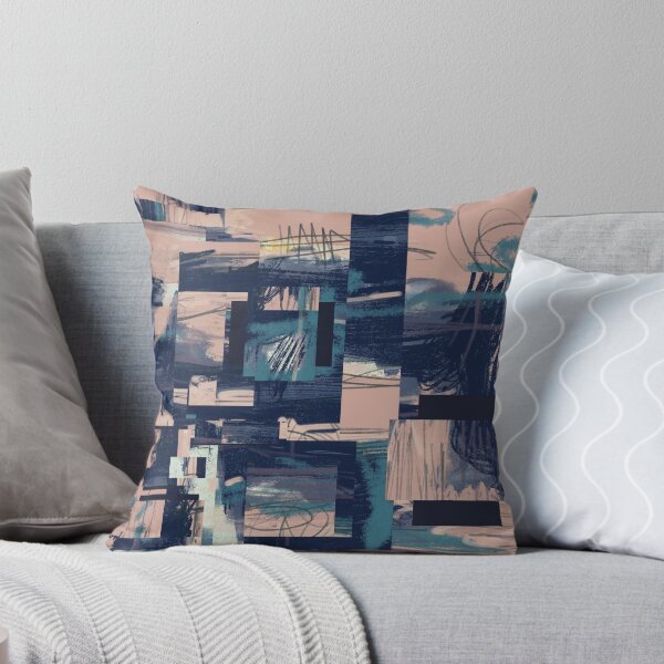 Item preview, "Blockages" - Abstract Modern Art featuring Blue Pink Peach Line Art designed and sold by pngrktes-art.