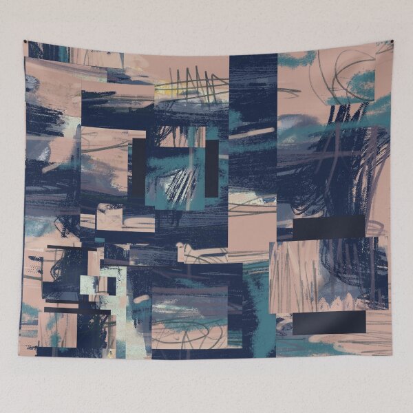 Item preview, "Blockages" - Abstract Modern Art featuring Blue Pink Peach Line Art designed and sold by pngrktes-art.