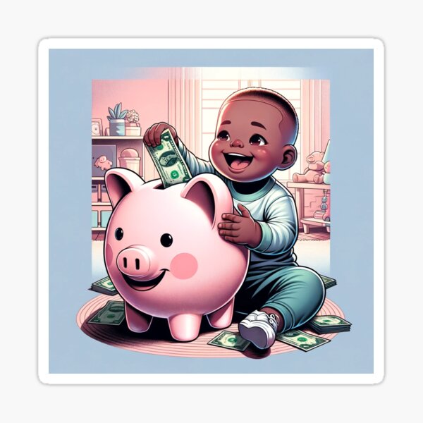 Cute Kid Saving Money Sticker