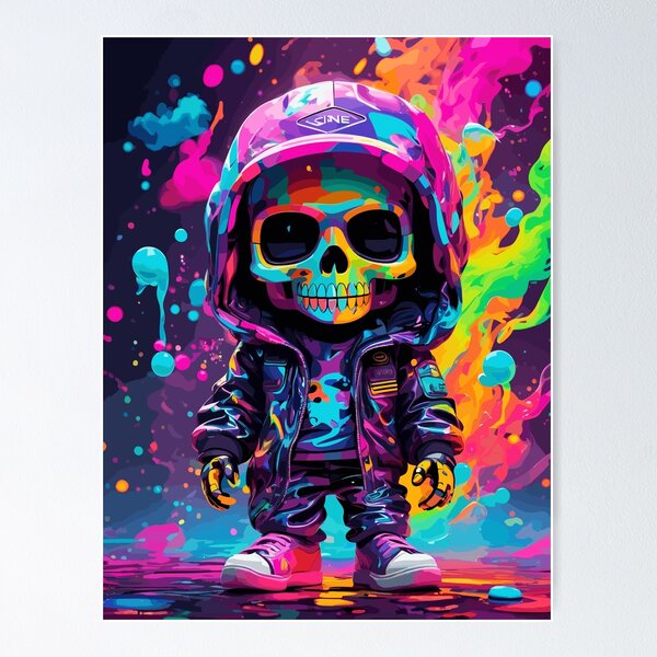 Artikel-Vorschau von Neon-Chibi-Schädel, designt und verkauft von TheCatsCorner.