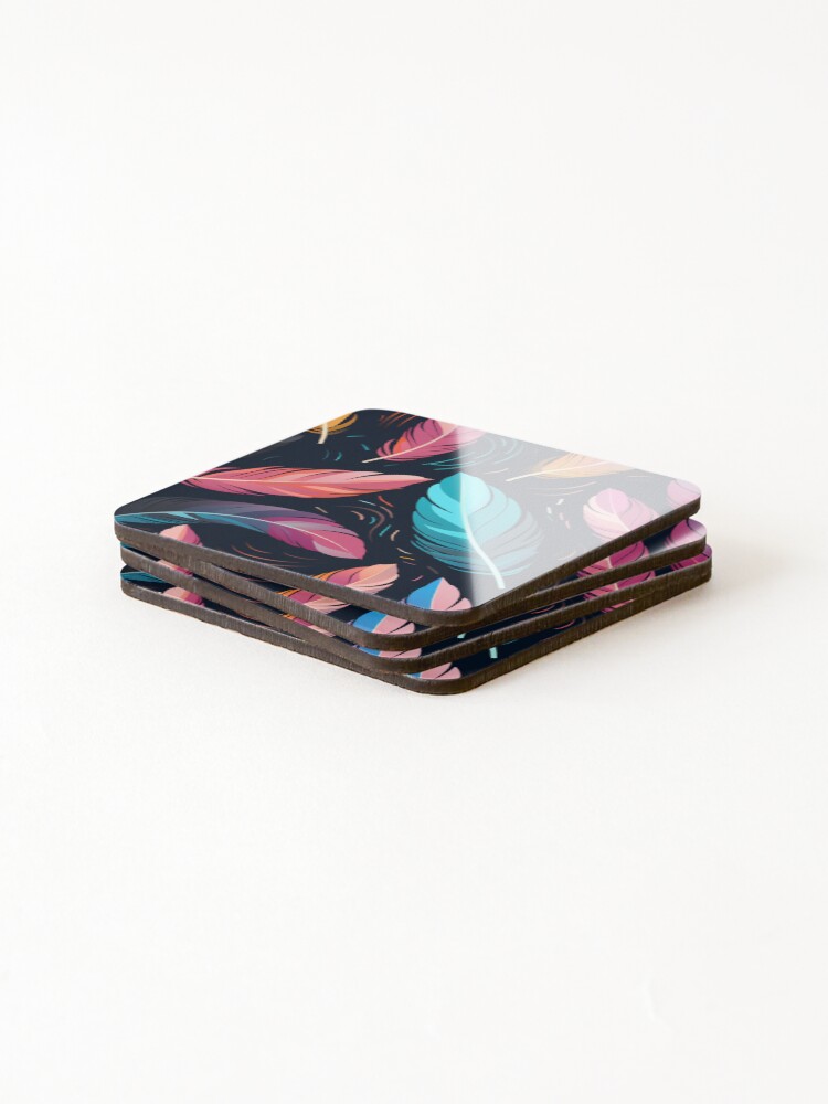 Thumbnail 4 of 5, Coasters (Set of 4), Feather Pattern designed and sold by SideSignal.