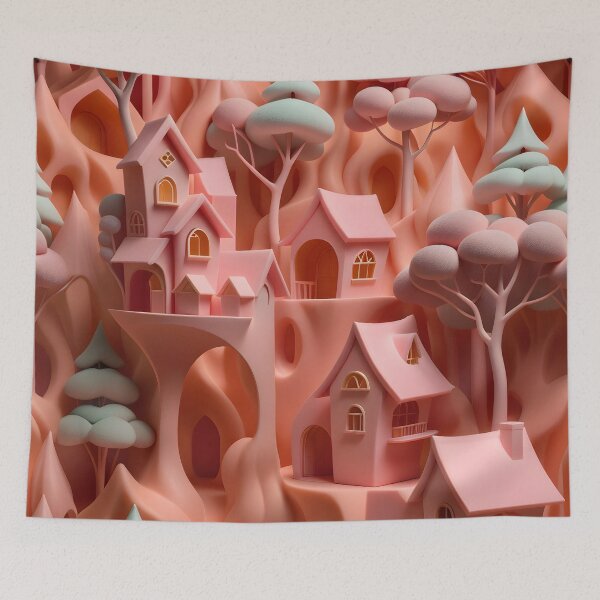 Item preview, Tree houses - idyll in peach pink, part 3 - 3D convex foam. designed and sold by My-fake-places.