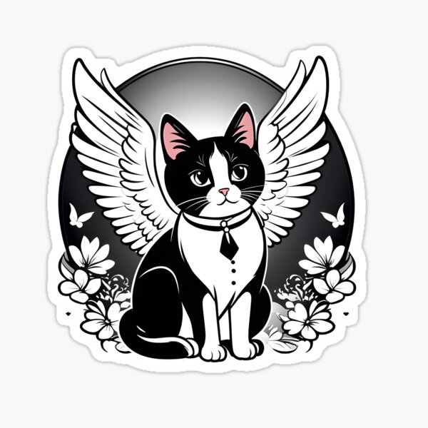 Item preview, Black and White Tuxedo Cat Angel Memorial designed and sold by Devo07.