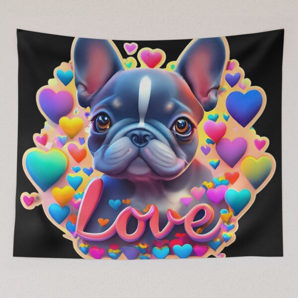 Item preview, Cute French Bulldog puppy with hearts and the word Love designed and sold by AI-Only Creations.