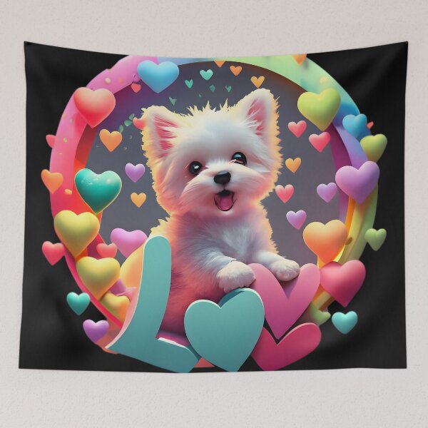 Item preview, Cute Maltese with hearts and the word Love designed and sold by AI-Only Creations.