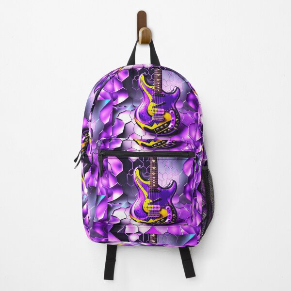 Item preview, a bright purple and yellow rock guitar on a purple geometric background designed and sold by Creativesphotos.