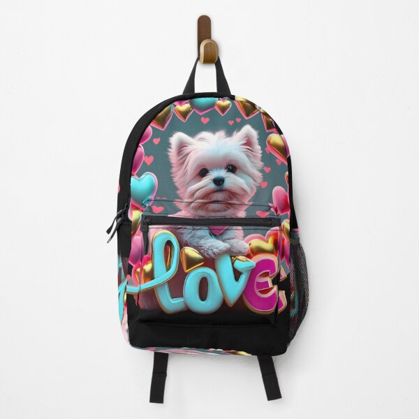 Item preview, Cute Maltese puppy with hearts and the word Love designed and sold by AI-Only Creations.