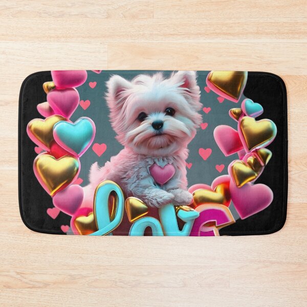 Item preview, Cute Maltese puppy with hearts and the word Love designed and sold by AI-Only Creations.
