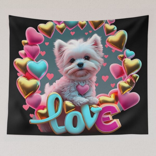 Item preview, Cute Maltese puppy with hearts and the word Love designed and sold by AI-Only Creations.
