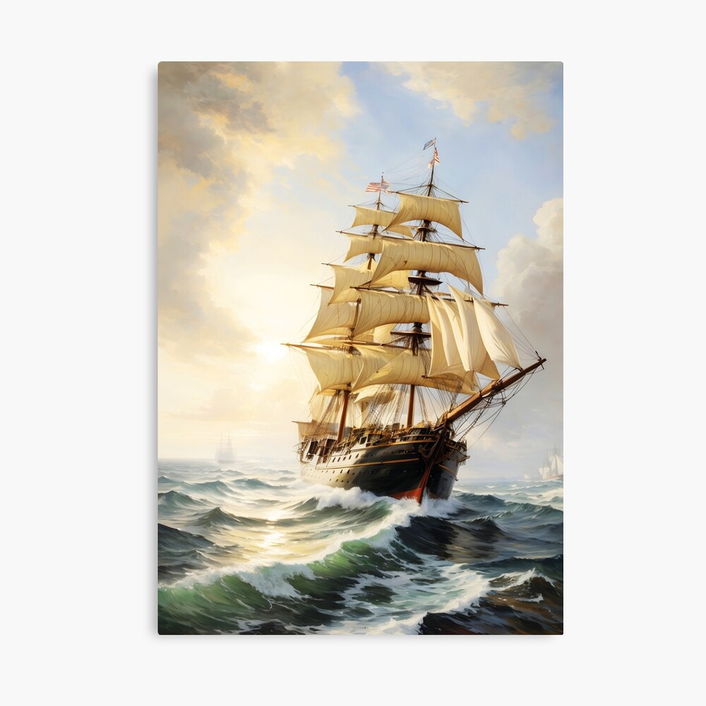 Historic sailing ship in a storm on the high seas