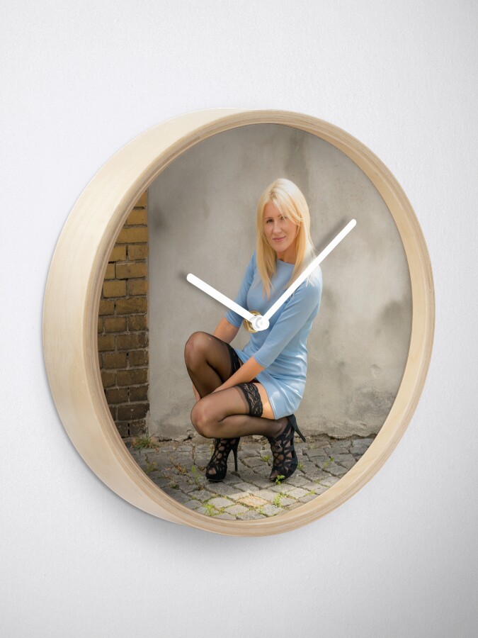 "Blue dress stockings" Clock by mylegs24 Redbubble