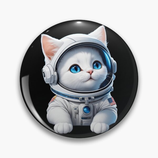 Artikelvorschau, Niedliche weiße Weltraumkatze mit blauen Augen, die den Mond und die Sterne betrachtet. Astronautenkatze. entworfen und verkauft von By-Jeff.