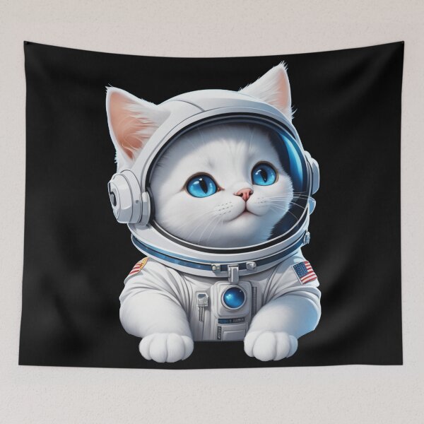 Item preview, Cute white space cat with blue eyes looking at the moon and stars.Astronaut cat. designed and sold by By-Jeff.