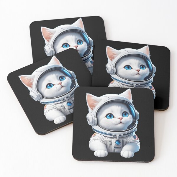 Item preview, Cute white space cat with blue eyes looking at the moon and stars.Astronaut cat. designed and sold by By-Jeff.