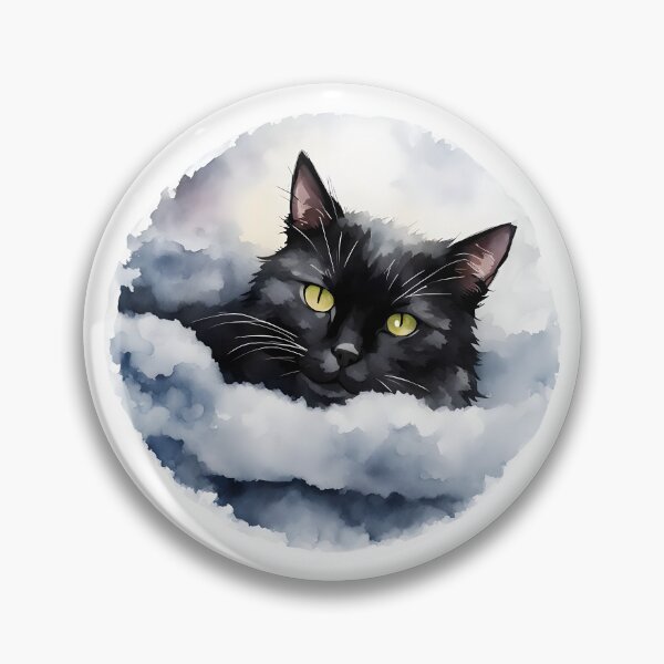 Aperçu de l'œuvre Chat noir rêveur aquarelle dans les nuages créée et vendue par PixelsNonstop.