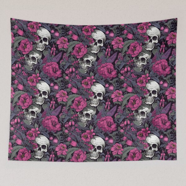 Item preview, Pink and Purple Floral Skull Pattern designed and sold by Driftwood Spirits.