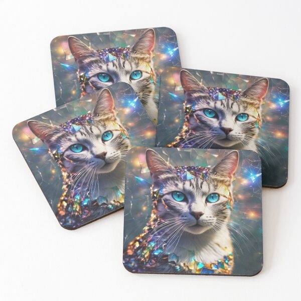 Item preview, Colorful Blue Eyed Cosmic Cat with Sparkly Jewelry.Astrocat designed and sold by By-Jeff.