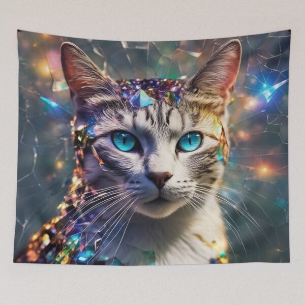 Item preview, Colorful Blue Eyed Cosmic Cat with Sparkly Jewelry.Astrocat designed and sold by By-Jeff.