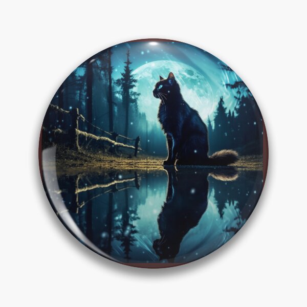 Item preview, black cat with a full moon forest designed and sold by abundancevibes.