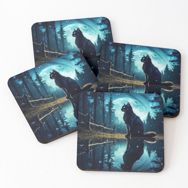Item preview, black cat with a full moon forest designed and sold by abundancevibes.