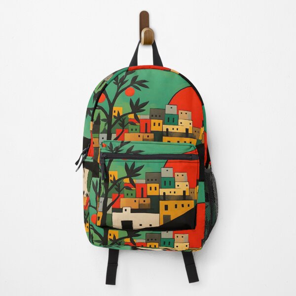Item preview, Village Under the Gaze of an Emerald Green and Crimson Orange Tree: Fauvist Bold Color Blocks Evoking Primitivist Joy designed and sold by OlfactoART Studio.