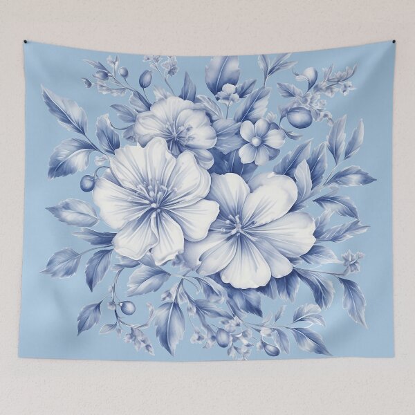 Item preview, White blue flowers painting CUSTOM background color designed and sold by VanillaBlueSky.