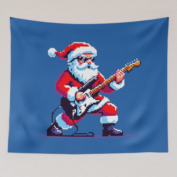 Item preview, Pixel Art de 8 bits Papá Noel con guitarra eléctrica - Rock festivo designed and sold by PixelPunkster.