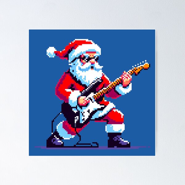 Item preview, 8-bit Pixel Art Santa Claus with Electric Guitar - Festive Rock designed and sold by PixelPunkster.
