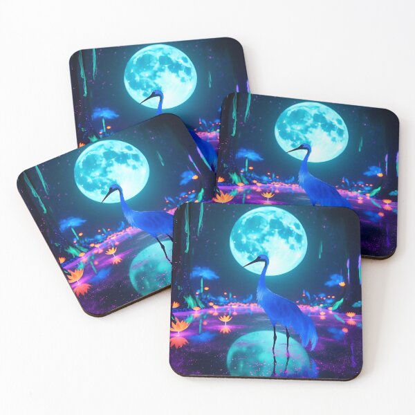 Item preview, Lunar Radiance: Neon Crane under a Bioluminescent Moon designed and sold by Matt's Artificial Nature.