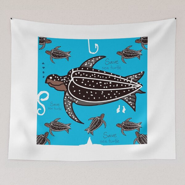 Item preview, Black leatherback, turtle sea turtle on blue background designed and sold by NarongStocker37.