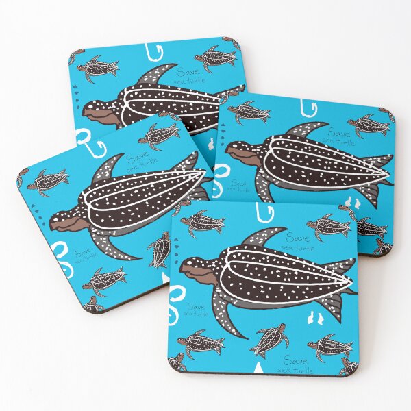 Item preview, Black leatherback, turtle sea turtle on blue background designed and sold by Aesthetic shapes design.