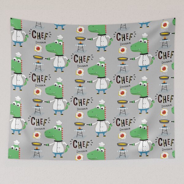 Item preview, cool dinosaur chef making omelet, cute dinosaur chef fried egg, cartoon dinosaur chef in the kitchen designed and sold by GreyStanzione1.