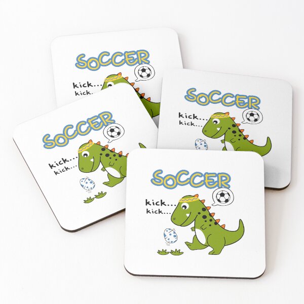 Item preview, cute dinosaur playing soccer, green dinosaur kick soccer ball, cartoon dinosaur plays soccer designed and sold by GreyStanzione1.
