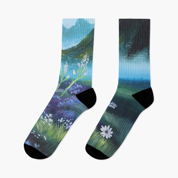 Item preview, Nature Blue Misty Mountain Grass White Daisy Flower Meadow Wildflower  designed and sold by LEILA ART SPACE.